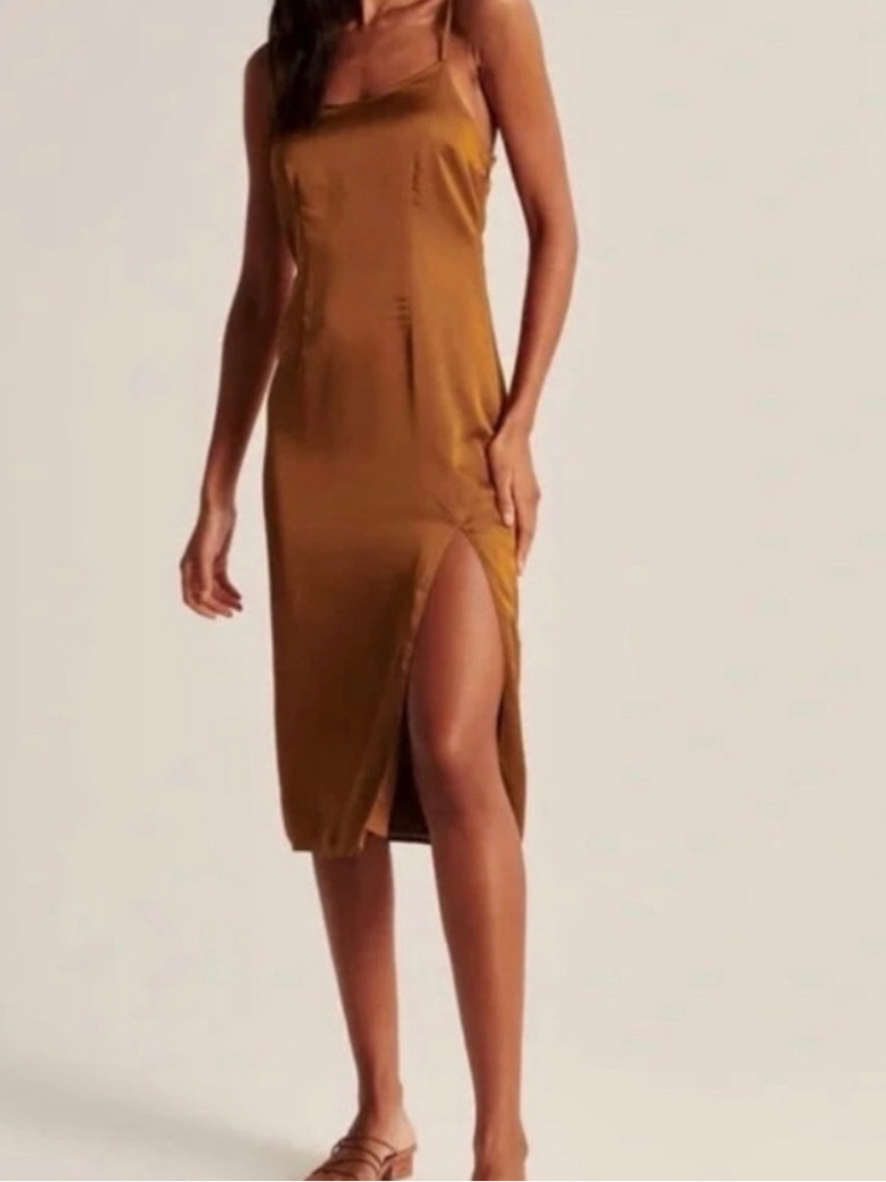 Copper Satin Slip MIDI Dress